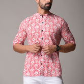 Red Cotton Handblock Printed Shirt - Gudh Rekh Design