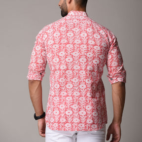 Red Cotton Handblock Printed Shirt - Gudh Rekh Design