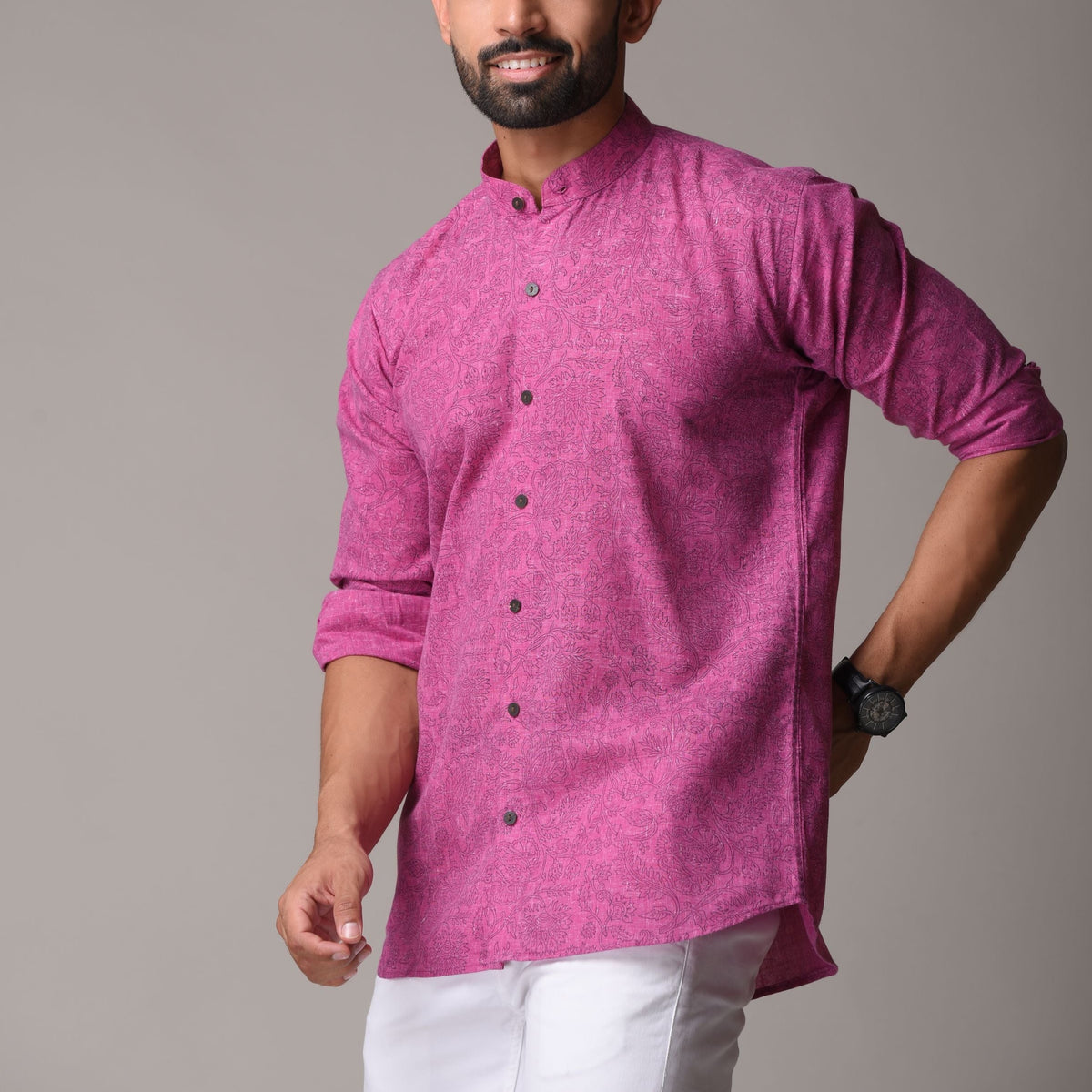 Pink Cotton Handblock Printed Shirt - Rekh Design