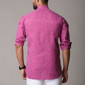 Pink Cotton Handblock Printed Shirt - Rekh Design