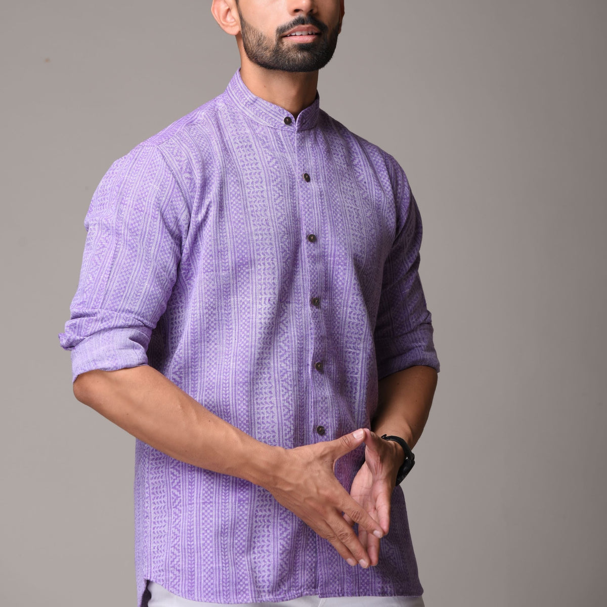 Purple Cotton Handblock Printed Shirt - Single Print