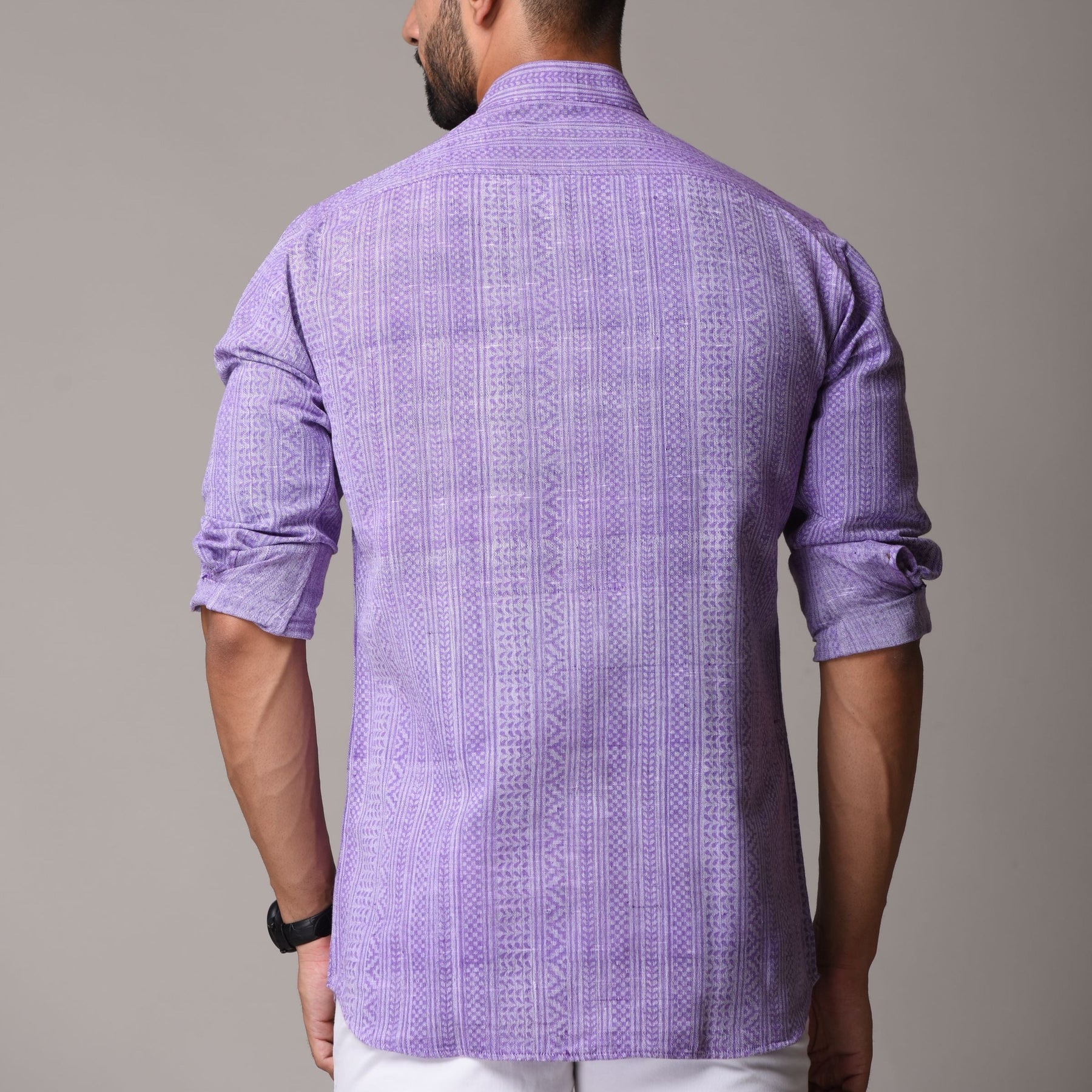 Purple Cotton Handblock Printed Shirt - Single Print