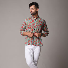 Multicolour Cotton Handblock Printed Shirt - Floral Design