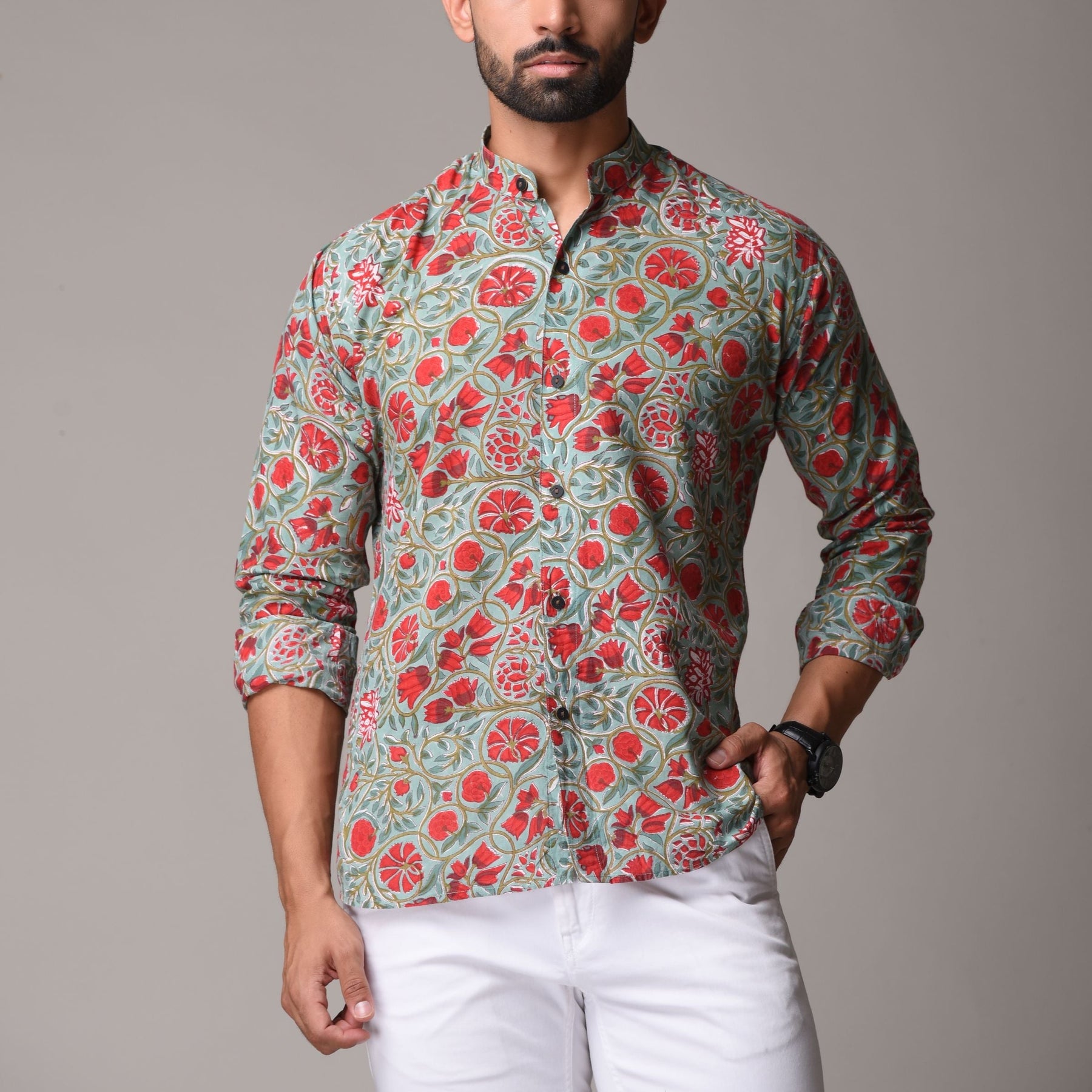 Multicolour Cotton Handblock Printed Shirt - Floral Design