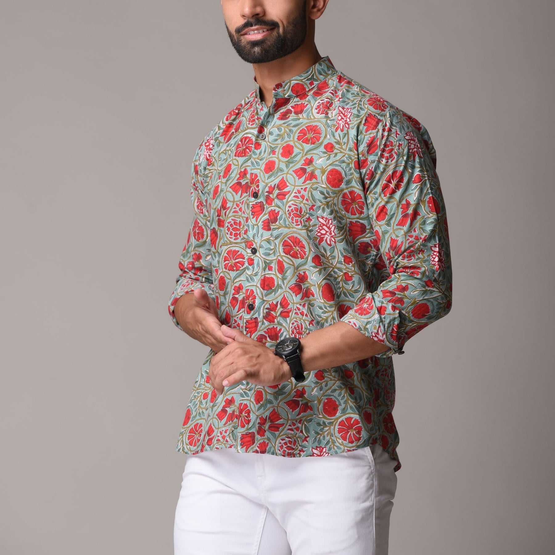 Multicolour Cotton Handblock Printed Shirt - Floral Design