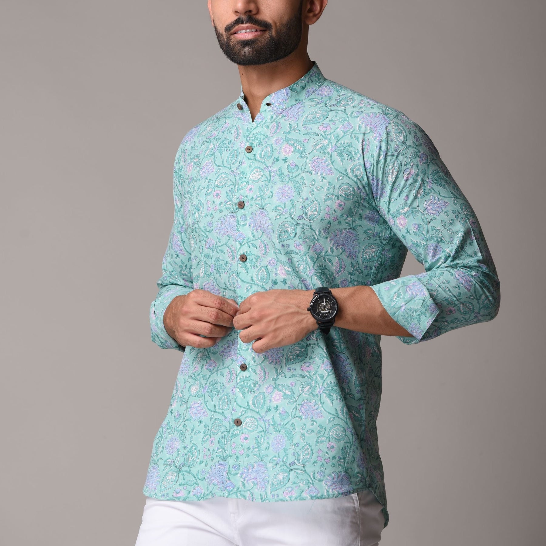 Multicolour Cotton Handblock Printed Shirt - Jaal Print