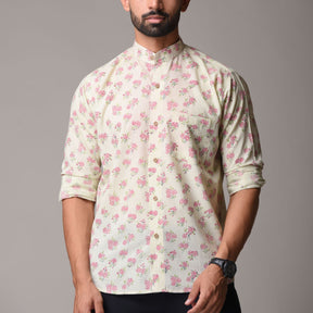 Multicolour Cotton Handblock Printed Shirt - Rose Print