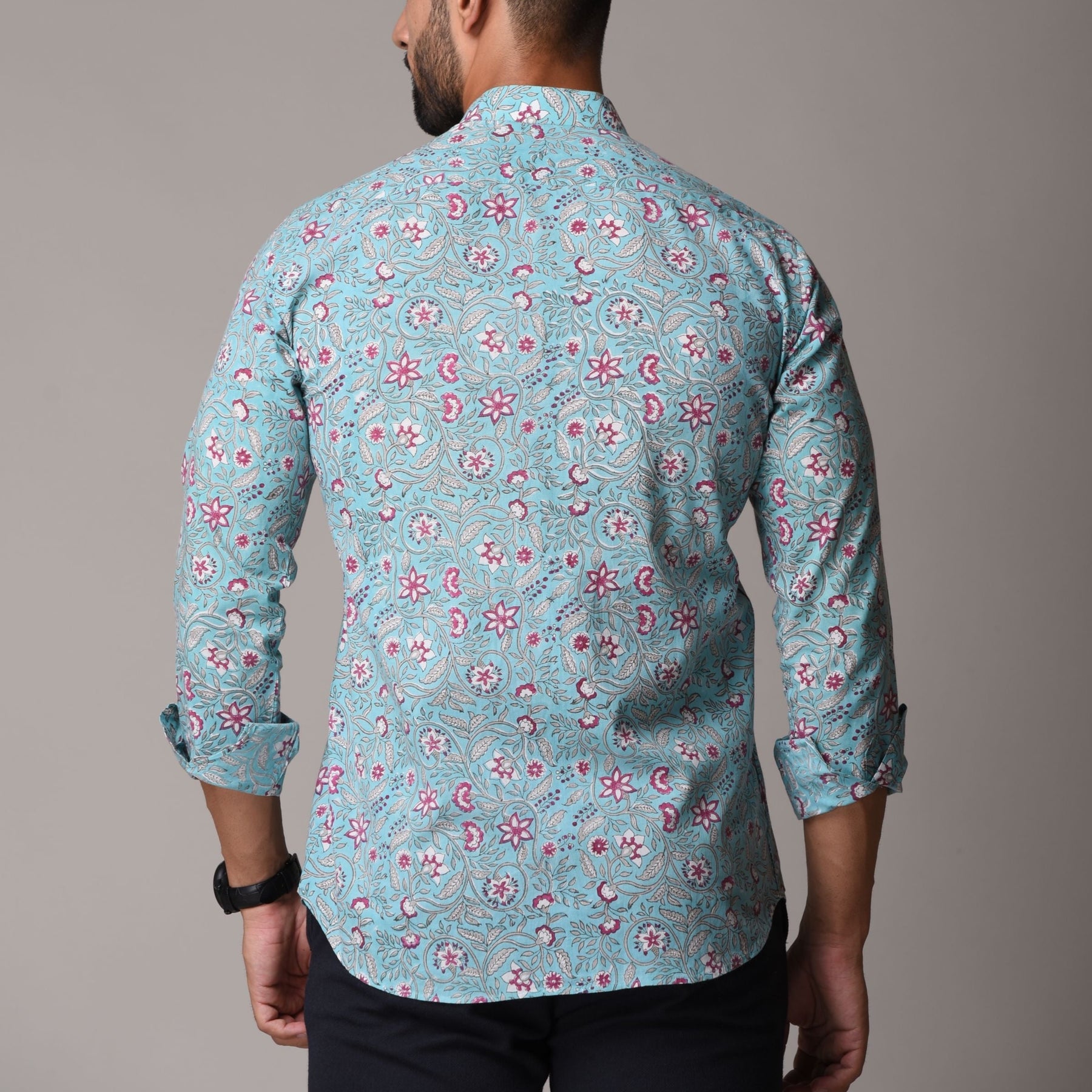 Multicolour Cotton Handblock Printed Shirt - Floral Jaal Print