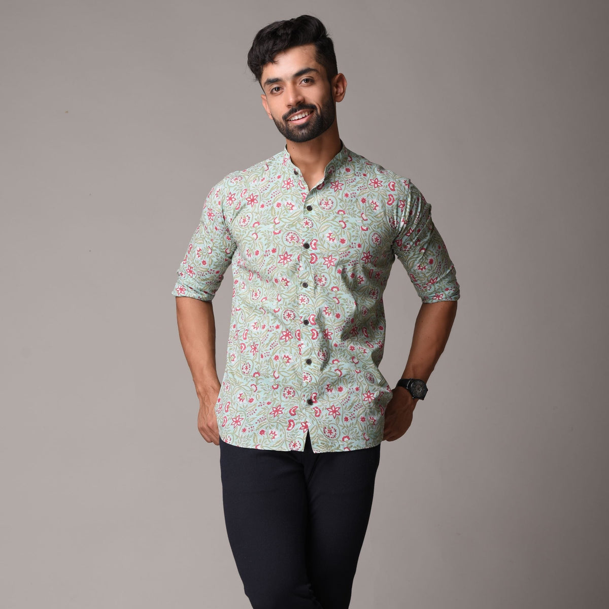 Multicolour Cotton Handblock Printed Shirt - Floral Jaal Print