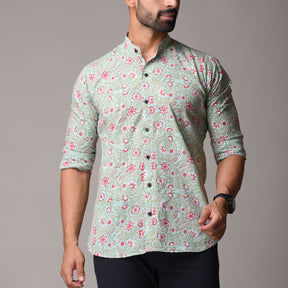 Multicolour Cotton Handblock Printed Shirt - Floral Jaal Print