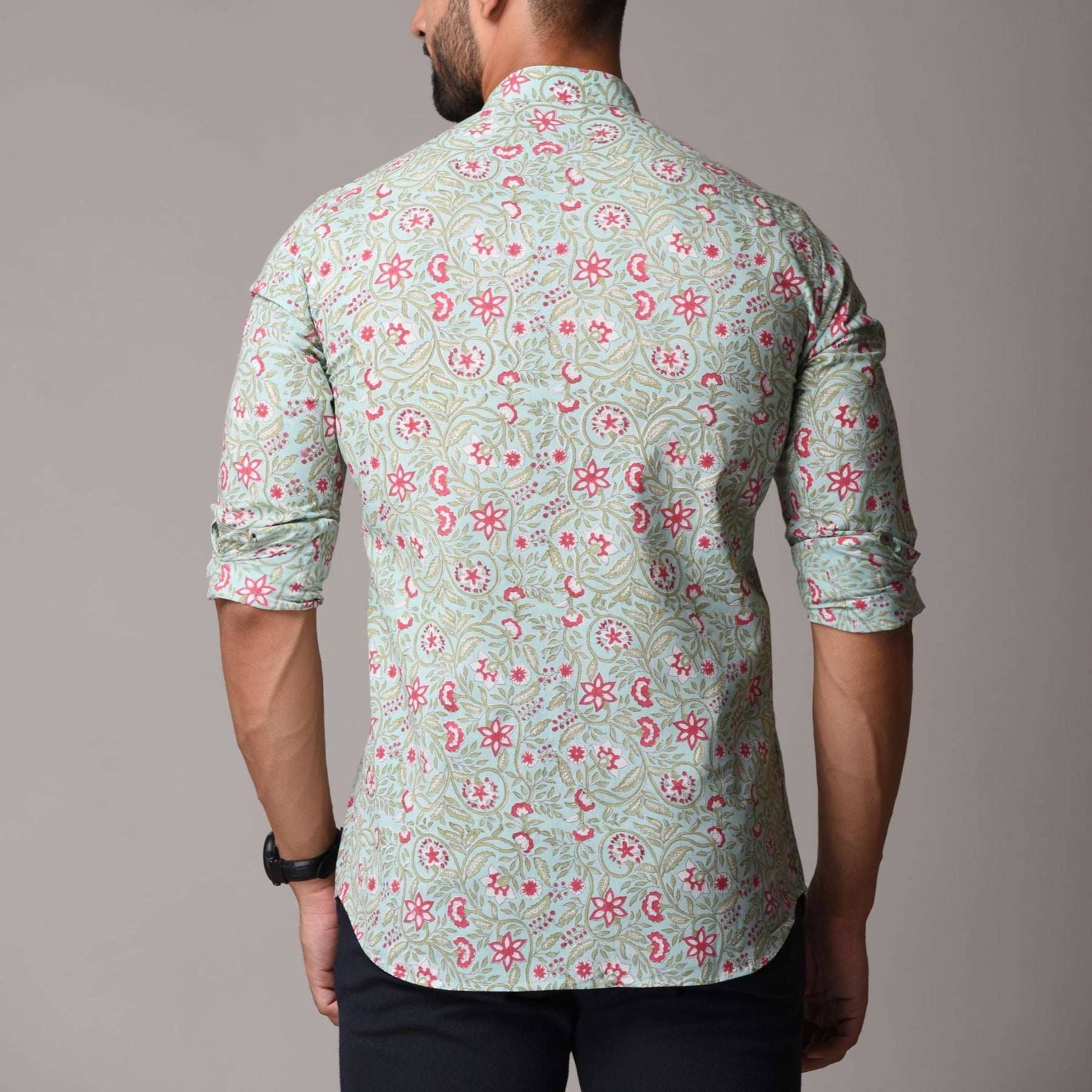 Multicolour Cotton Handblock Printed Shirt - Floral Jaal Print