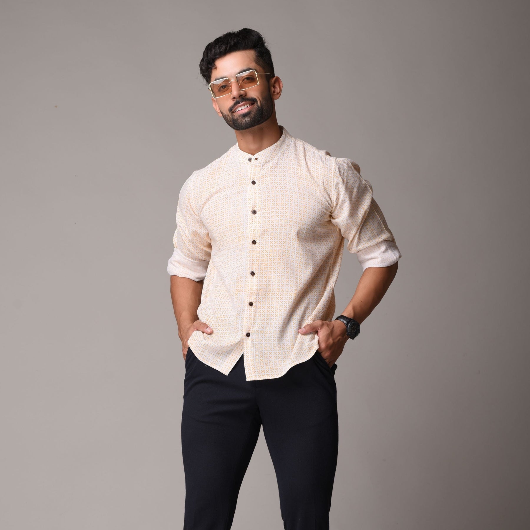 Yellow Cotton Handblock Printed Shirt - Single Print