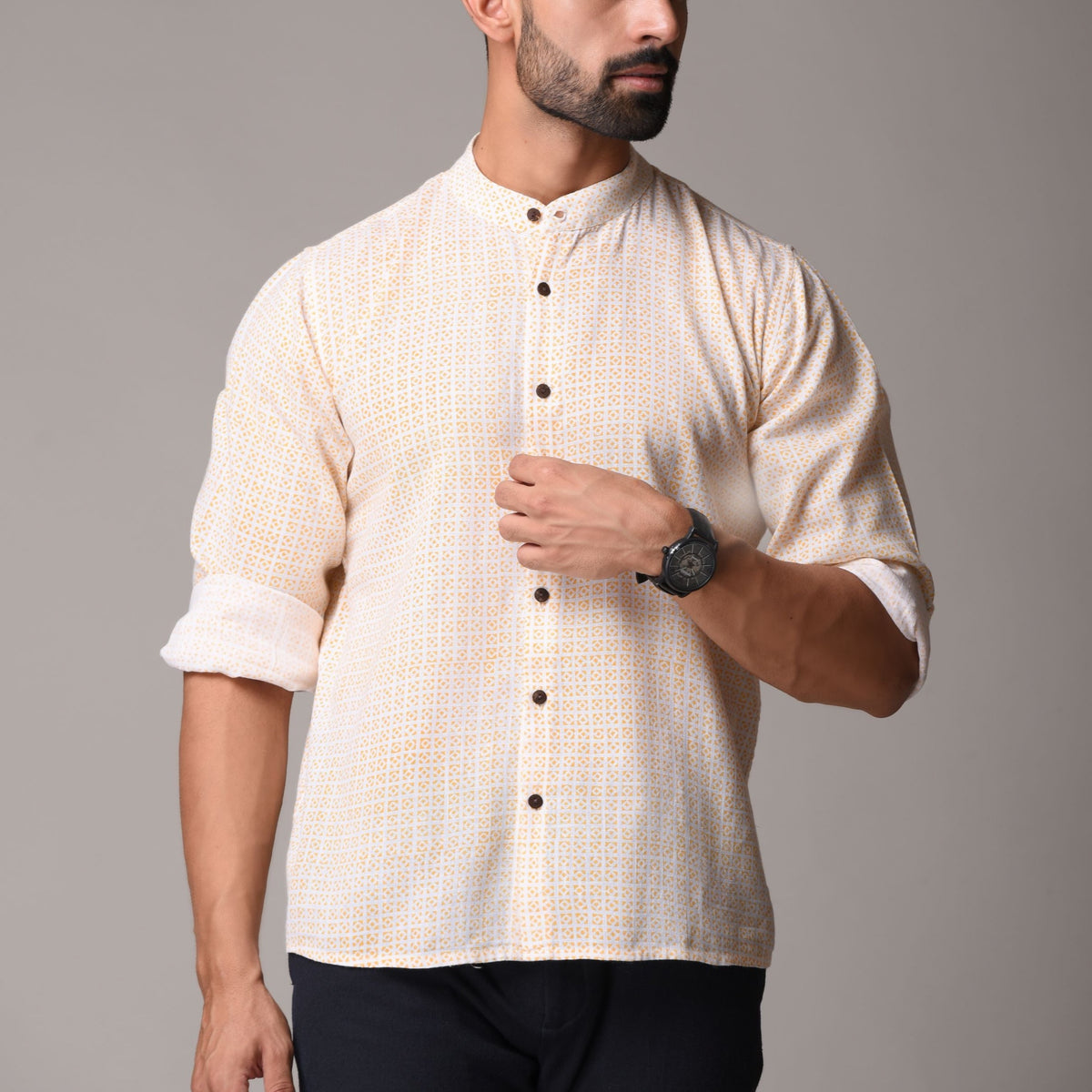 Yellow Cotton Handblock Printed Shirt - Single Print