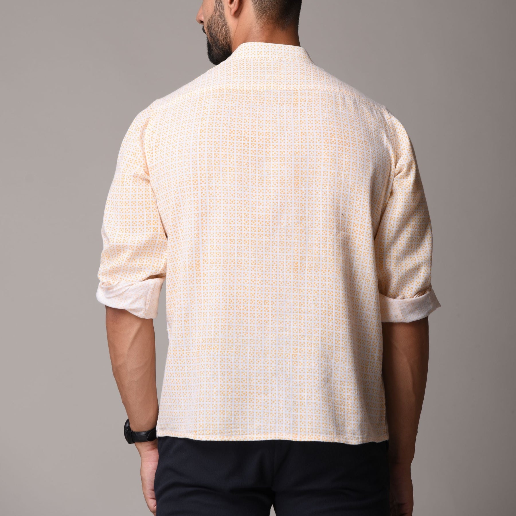 Yellow Cotton Handblock Printed Shirt - Single Print