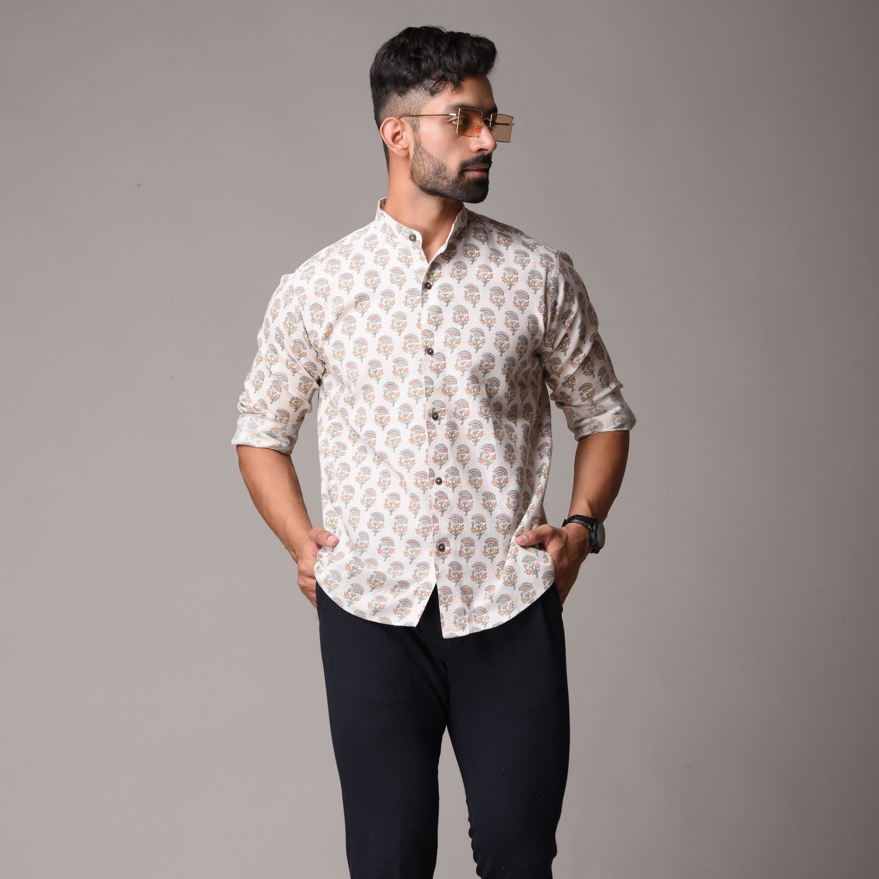 Multicolour Cotton Handblock Printed Shirt - Small Buti Print