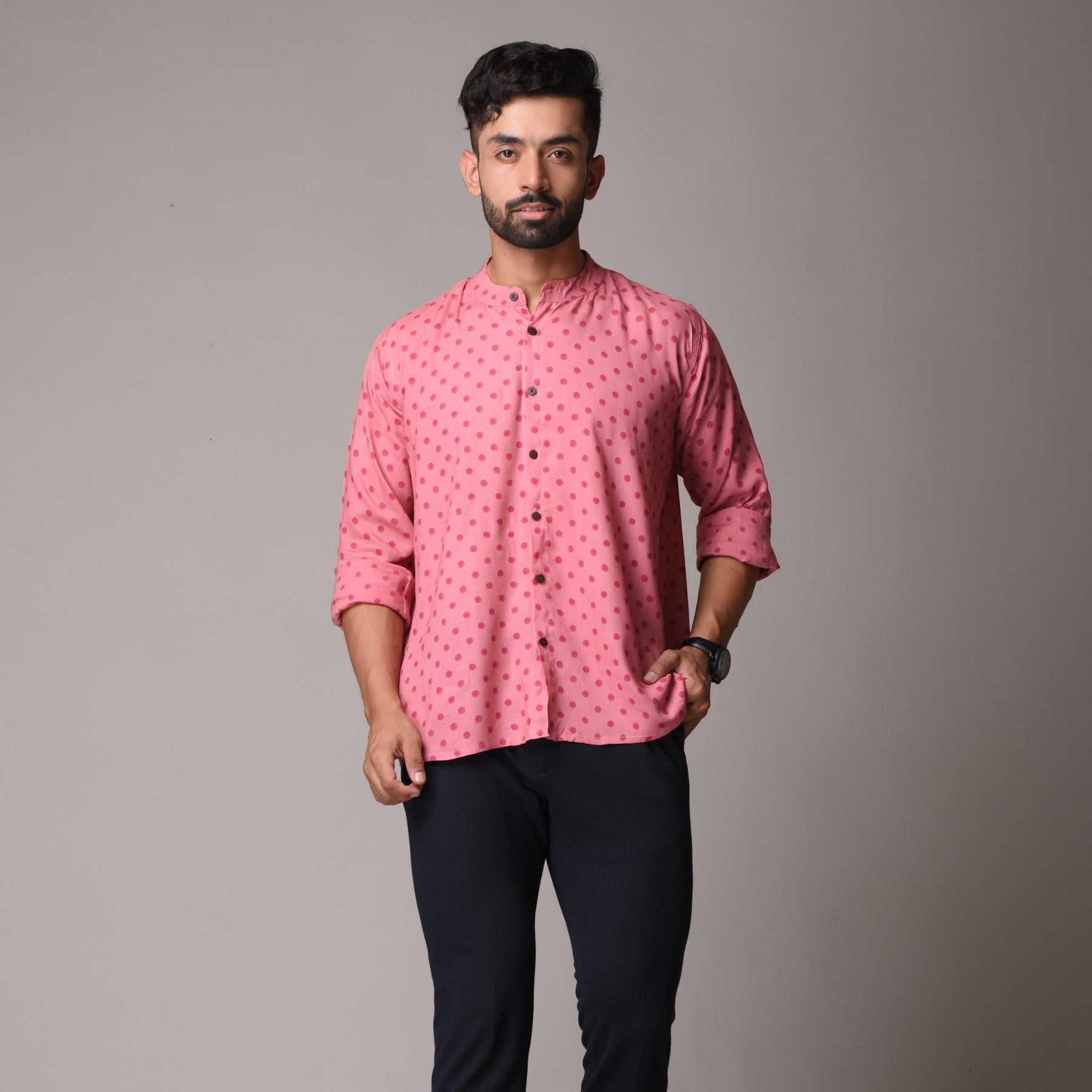 Multicolour Cotton Handblock Printed Shirt - Polka Dot Print