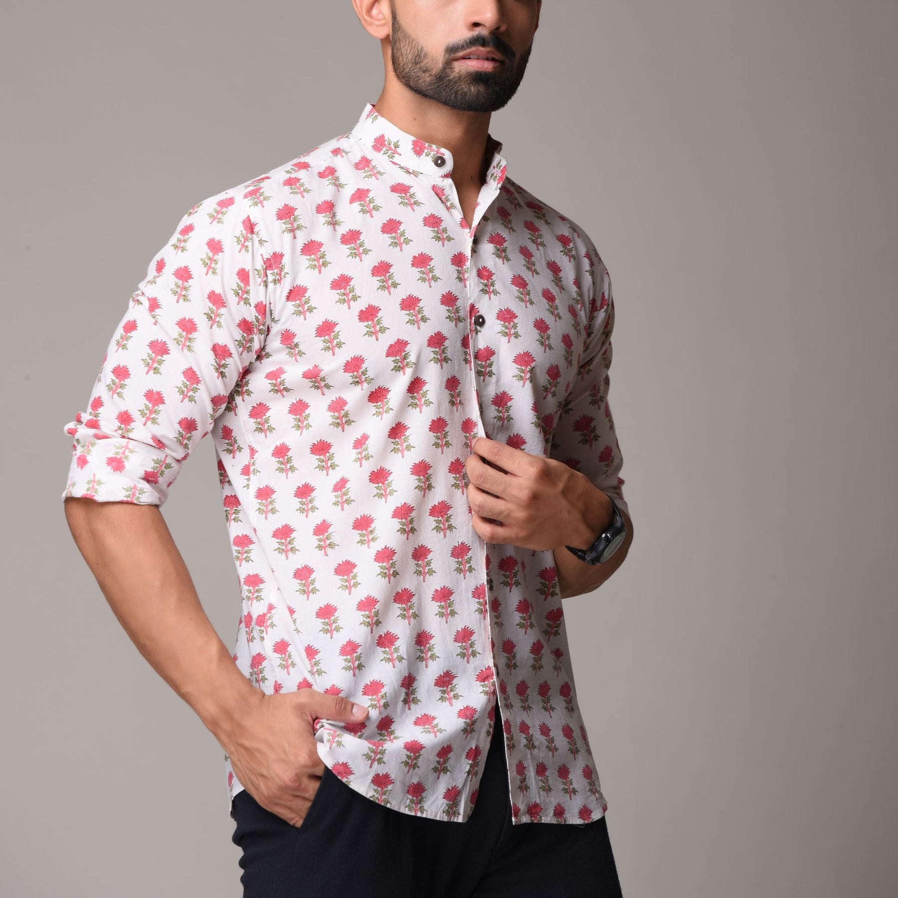 Multicolour Cotton Handblock Printed Shirt - Buti Print