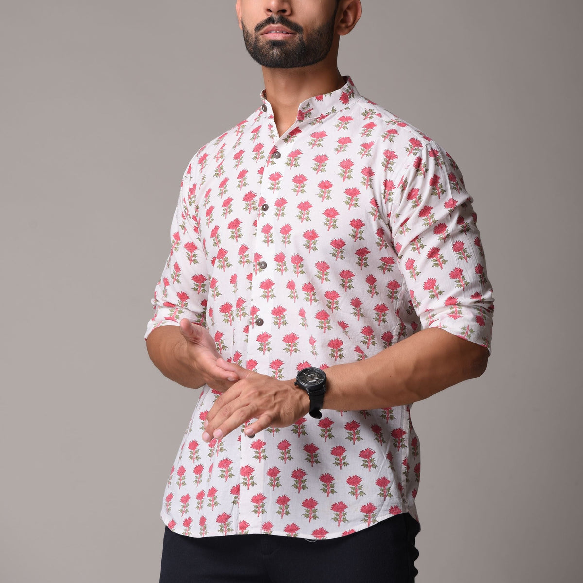 Multicolour Cotton Handblock Printed Shirt - Buti Print