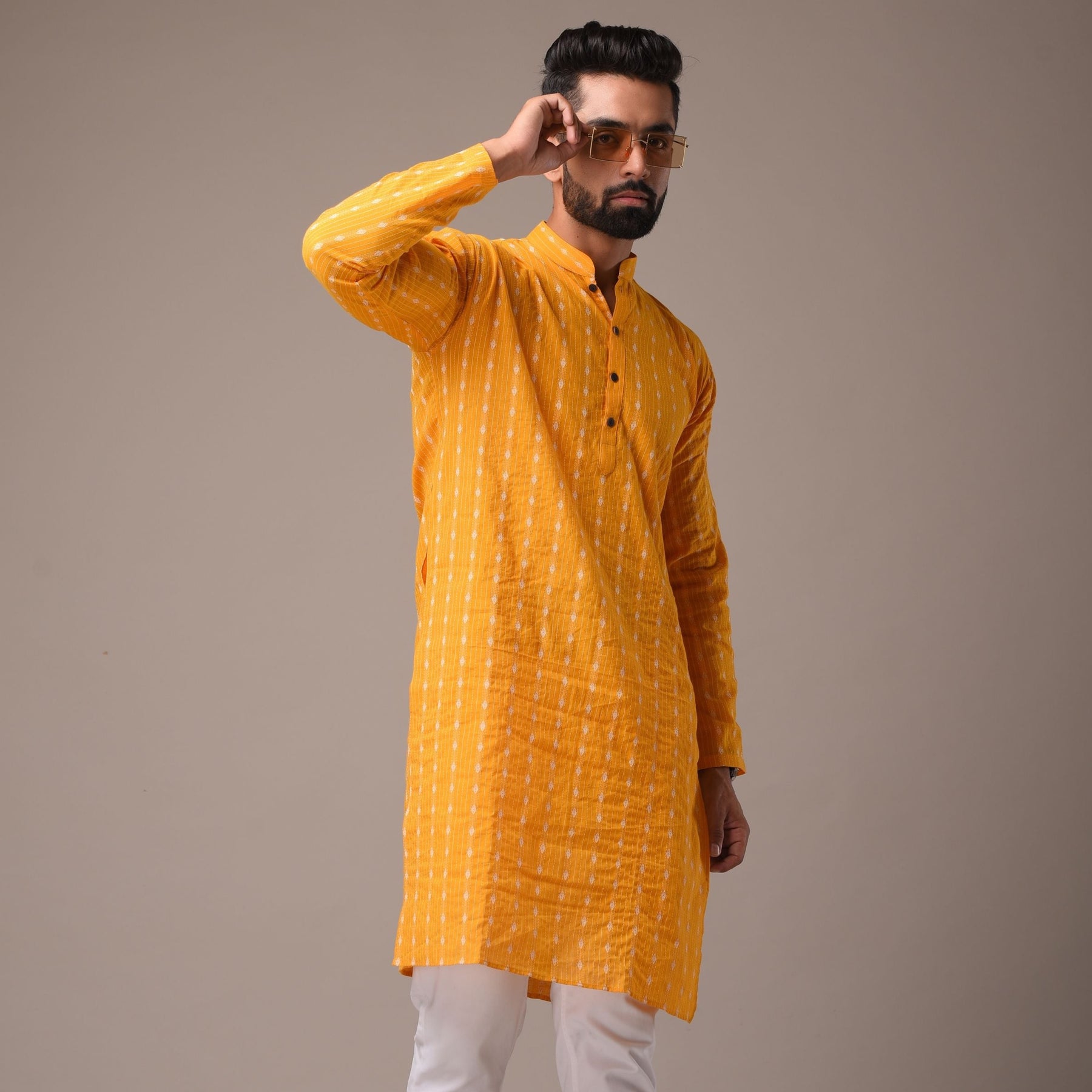 Yellow Cotton Long Kurta