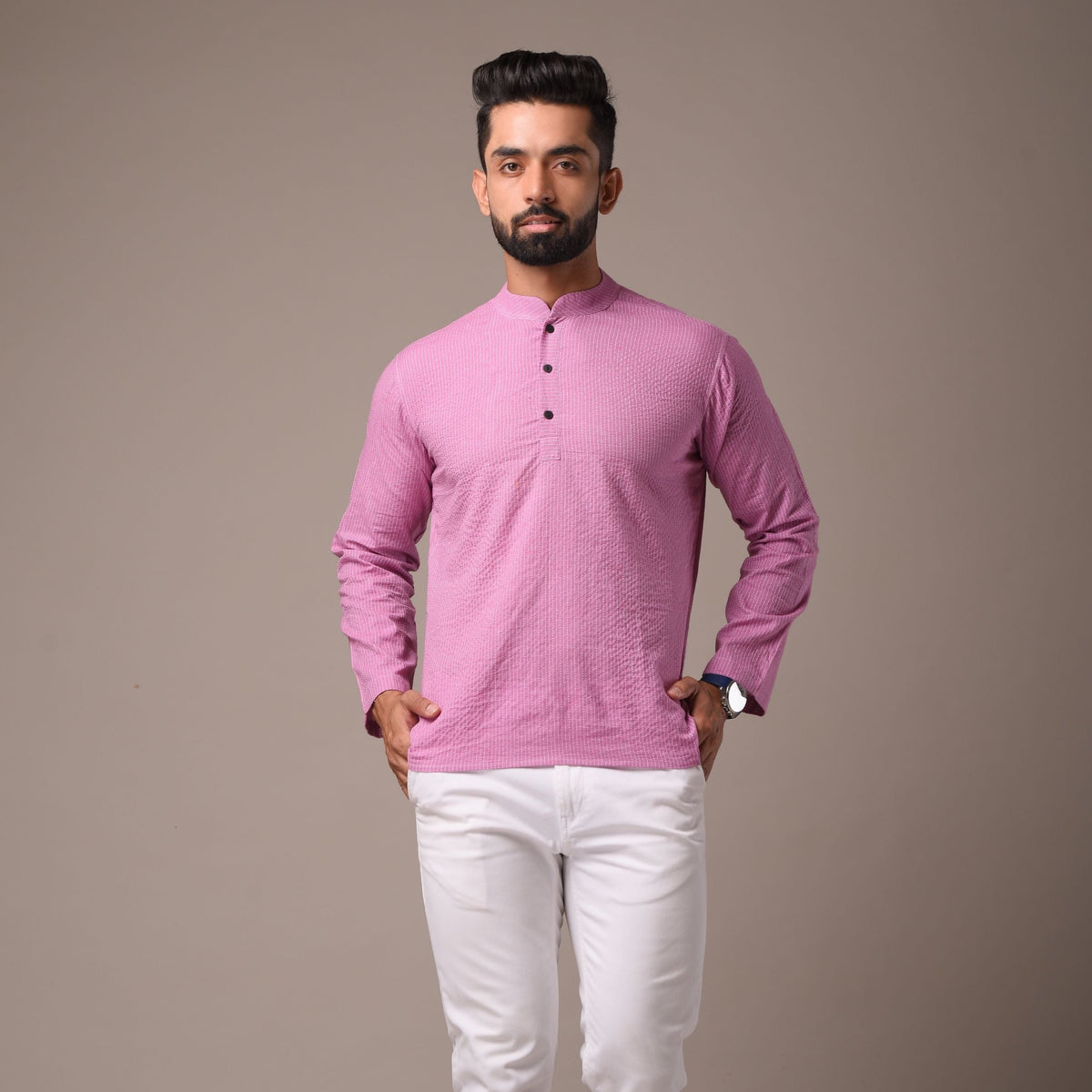 Pink Cotton Short Kurta