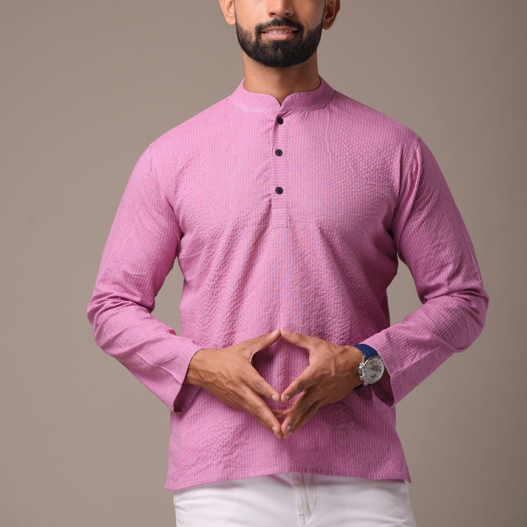 Pink Cotton Short Kurta