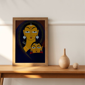 Mother and Child - Jamini Roy inspired artwork, Handpainted Artwork, Indian Traditional Art - Home Decor