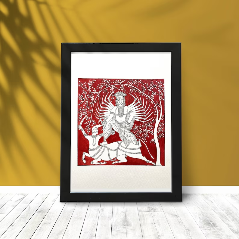 Mata ni Pachedi, Handpainted Original Artwork, Indian Traditional Art - Home Decor - Acrylics on Sheet