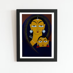 Mother and Child - Jamini Roy inspired artwork, Handpainted Artwork, Indian Traditional Art - Home Decor