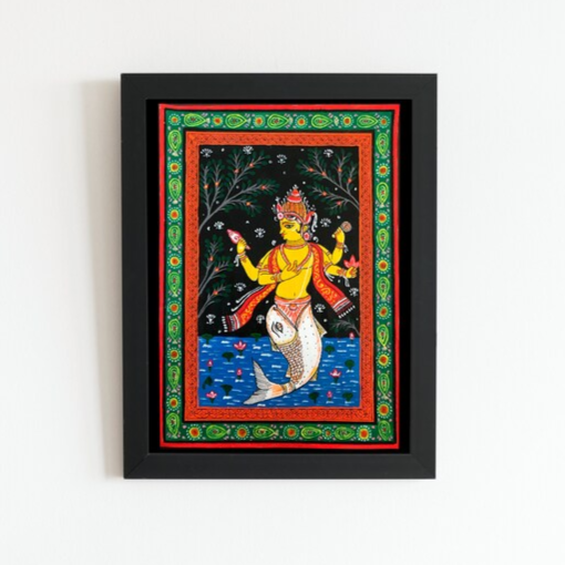 Pattachitra Painting - Matsya Avatar, Handpainted Original Artwork, Indian Traditional Art, Vishnu - Home Decor