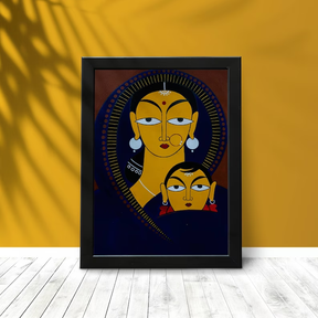 Mother and Child - Jamini Roy inspired artwork, Handpainted Artwork, Indian Traditional Art - Home Decor