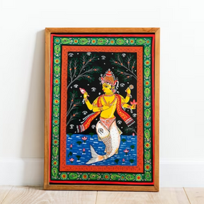 Pattachitra Painting - Matsya Avatar, Handpainted Original Artwork, Indian Traditional Art, Vishnu - Home Decor