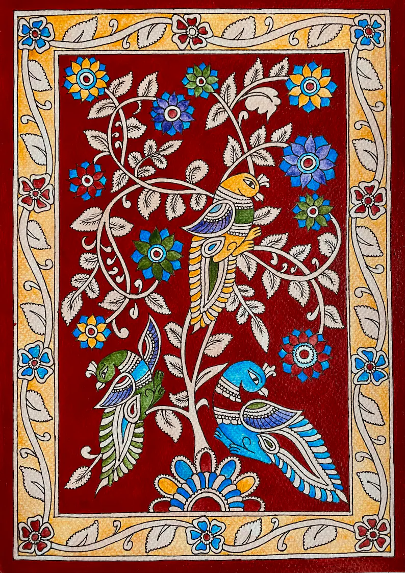 Kalamkari Painting - Tribal Art, Handpainted Original Artwork, Indian Traditional Art - Home Decor