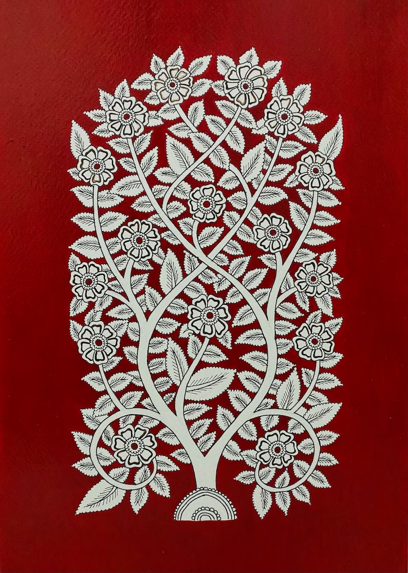 Tree of Life - Kalamkari Painting - Tribal Art, Handpainted Original Artwork, Indian Traditional Art - Home Decor