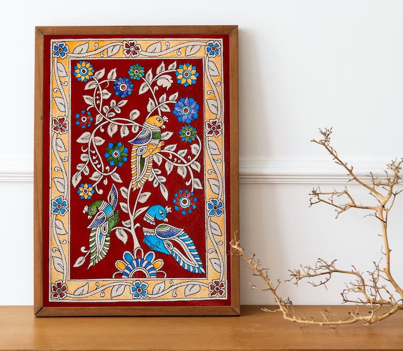 Kalamkari Painting - Tribal Art, Handpainted Original Artwork, Indian Traditional Art - Home Decor